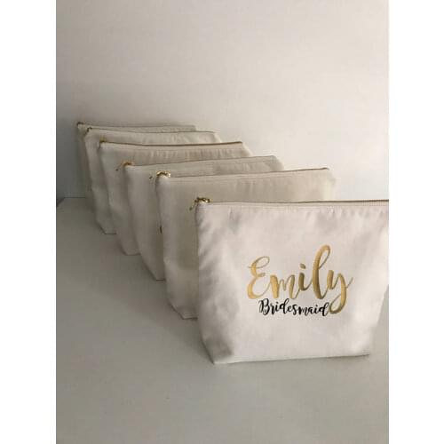 Customize name text title wedding bride Bridesmaid Makeup Gift Make Up comestic Bags pouches Maid of Honour Bridal Party purses