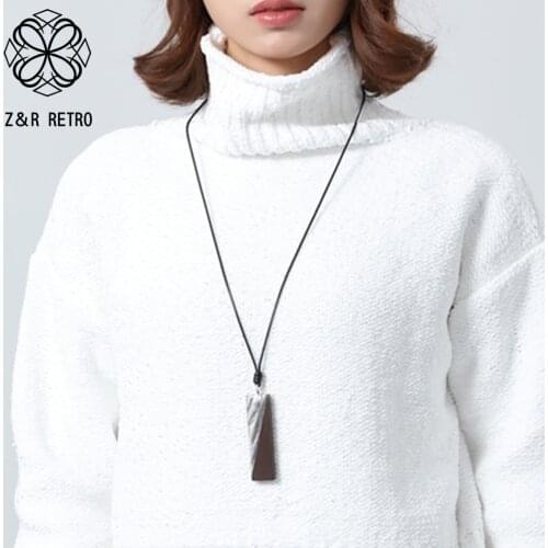 Vintage Big Square Long Chains Collar Necklace Wooden Statement Suspension Pendant 2021 Fashion Costume Jewelry for Women Things