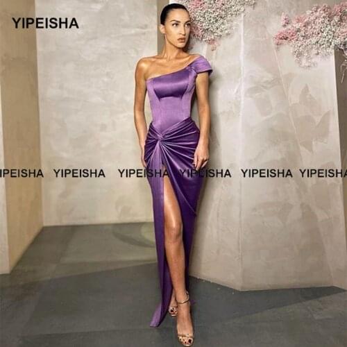 Yipeisha Fashion Purple Mermaid Evening Dress with Slit Floor Length Satin Party Dress Women Formal Wear vestidos de noche