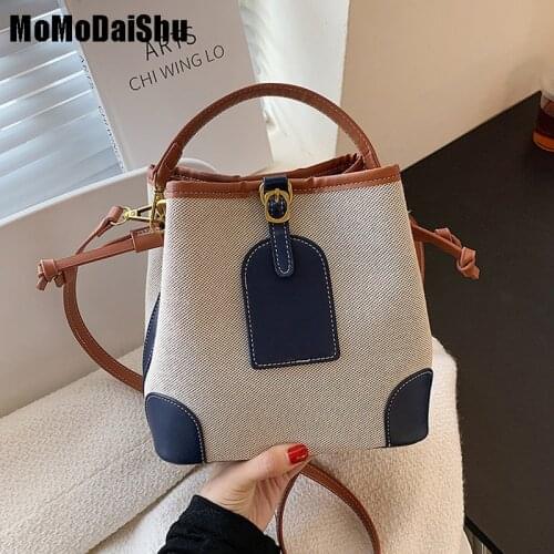 Lady Bucket Bag Contrast Color Leather Casual Large Capacity Simple Shoulder Bag 2021 New Fashion Womens Bags Korean Bucket