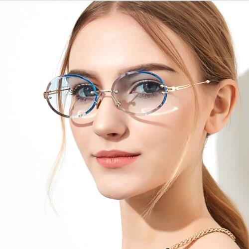 2021 Vintage Rimless Luxury Sunglasses Women Alloy Oval gradient Mirror Classic Glasses Street Beat Shopping Retro Oculos De Sol