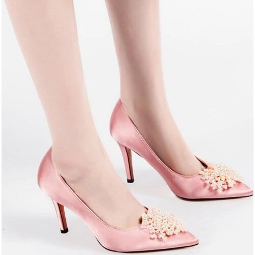 New Arrival Pointed Toe Wedding Shoes Woman High Heeled Pumps Thin Heel 8cm Party Dress Shoes Beading