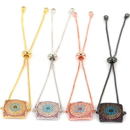 2017 New Mico Pave Square Turkey Evil Eye Hamsa Fatima Hand Charms for Women Adjustable Womens Bracelets CZ jewelry