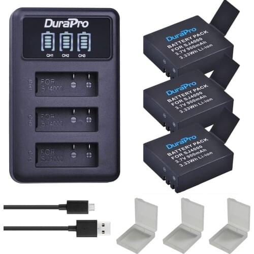 3pcs SJ4000 PG1050 Camera Batteries+LED 3slots USB Charger for SJCAM sj4000 sj5000x SooCoo c30 C50 EKEN H9 H3 V8 Series 4K Ation