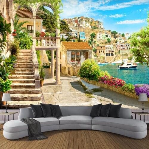 Seaside Town Landscape 3D Photo Wallpaper Custom Wall Murals Garden Balcony 3D Space Mural Wallpapers For Living Room Bedroom