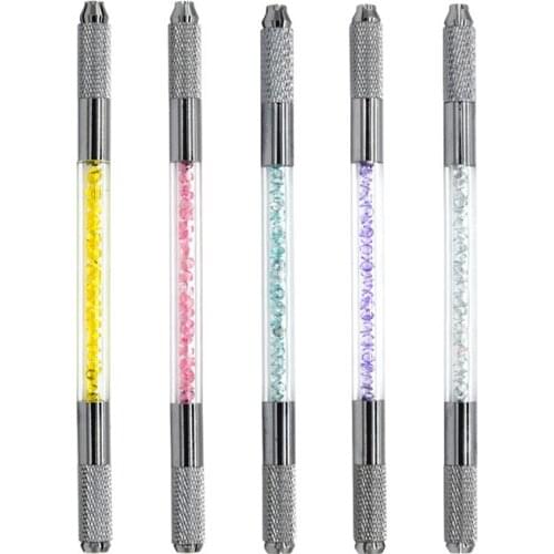 5pcs/lot Manual Double Crystal Acrylic Tattoo Pen Microblading Permanent Makeup Eyebrow Tools 2 Usage For Flat or Round Needles