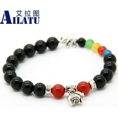 Ailatu Buddhist Natural Stone Yoga Meditation Jewelry for Men Gift Good Luck Elephant Charm Bracelet