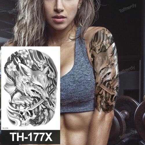 Anime tattoo wolf fox lion tiger flowers tattoo sleeve arm shoulder cute fake tattoos waterproof transfer body art tatoo sticker