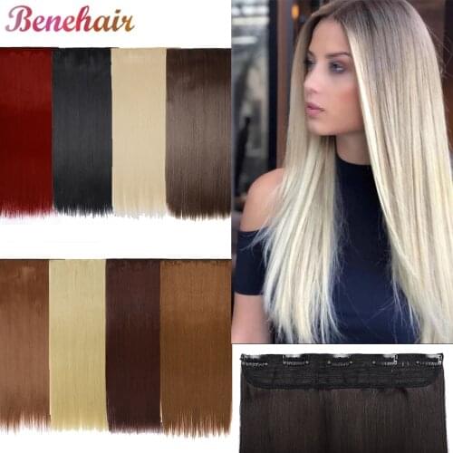 Benehair 23inch Long Straight Clip In Hair Extensions 11Colors Black Brown Red Blonde Heat Resistant Natural Hairpiece For Women