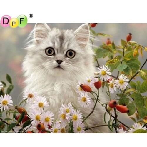 DPF Full Drill Square Diamond 5D DIY Diamond Painting"Cat and flowers"Diamond Embroidery Cross Stitch Rhinestone Mosaic Painting