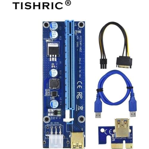 TISHRIC 2021 Golden gpu PCIE/PCI-E Riser 009S card PCI E X16 PCI Express Molex 6Pin to SATA 1X 16X USB3.0 Extender LED Mining