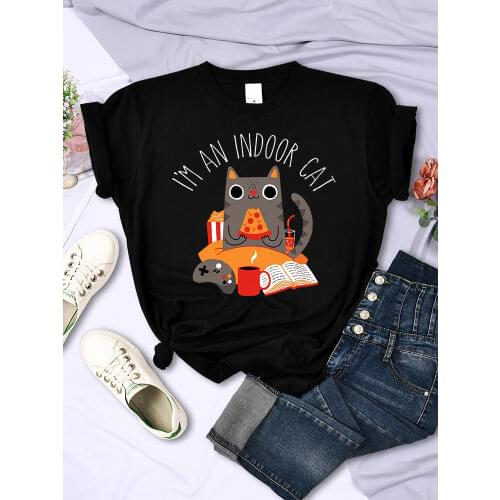 Cat Sitting And Eating Pizza Print womens Tee Shirts Oversized Breathable Tshirts Home S-XXXL Top Fashion Brand Female T Shirt