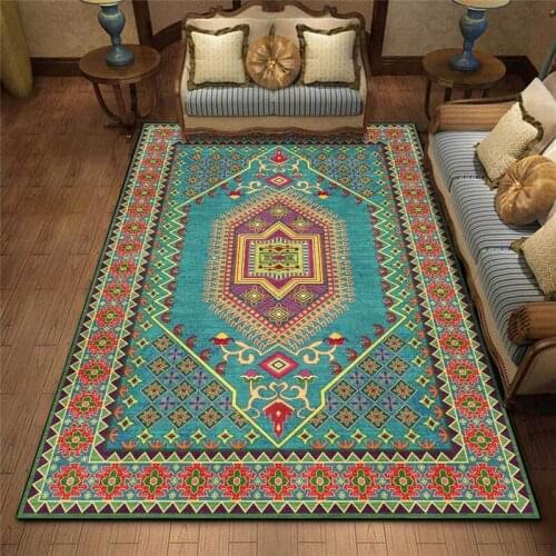 Bohemian Ethnic-Style Small Rug Green Pink Morocco Geometry Rug Living Room Bedroom Bedside Blanket Kitchen Floor Mat