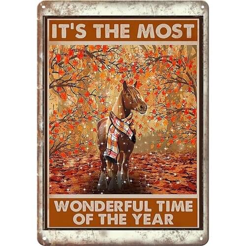 Metal Signs Horse It’S The Most Wonderful Time of The Year Poster Tin Sign Metal Home Garage Decor Man Cave