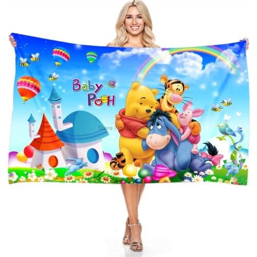 Cute Winnie The Pooh Digital Printing Microfiber Beach Towel Adult Kids Cartoon Rectangular Bath Towels Bathroom Shower Towels