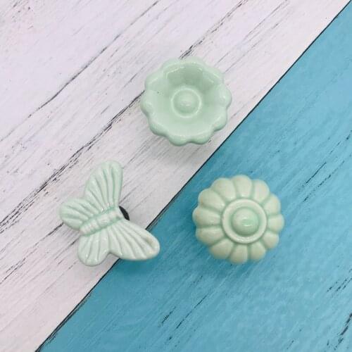 Cartoon Green Ceramic Knobs Furniture Small Door Drawer Wardrobe Cabinets Dresser Handles Pull Knobs Cute Cartoon Door Knobs