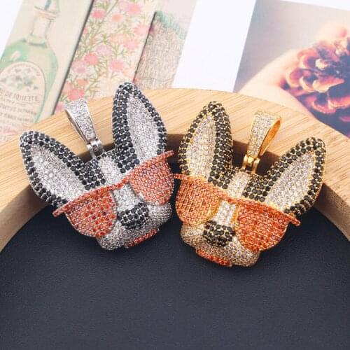 New Fashion Personality Hip Hop Chihuahua Color Zircon Dog Pendant Fashion Trendy Brand Dog Pendant Necklace