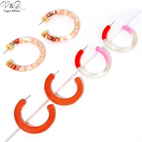 New Earrings 2020 Colorful Acrylic Earring C-hoop Spring Bamboo Hoops Summer Fashion Earring Real Dried Flower Pendant Necklace