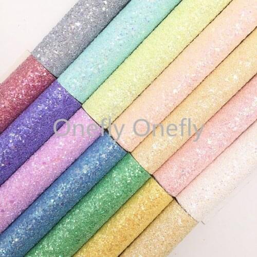 Onefly Wholesales Dropshipping Leather Supplier Candy Colors Chunky Glitter Faux Vinyl Leather Fabric Sheets For Bow DIY GM3068A