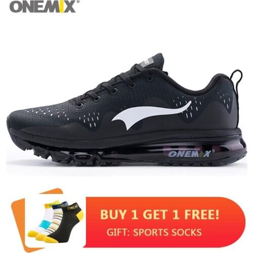ONEMIX Running Shoes Mens Breathable Mesh Air Cushioning Shoes Lightweight Outdoor Black Mesh Knit Trainers Jogging Sneakers