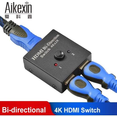 Aikexin HDMI Switch 2 Ports HDMI Bi-Directional Manual Switcher 2x1 1x2 HDMI Splitter Hub Supports HDCP Passthrough Ultra HD 4K