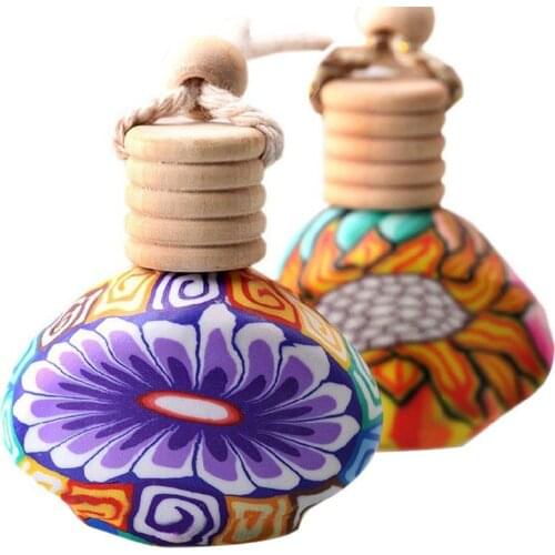 Floral Art Printed Hanging Car Air Freshener Perfume Pump Bottle Travel Fragrance Case Bottle Spray Scent Empty Diffuser Pe J6O2