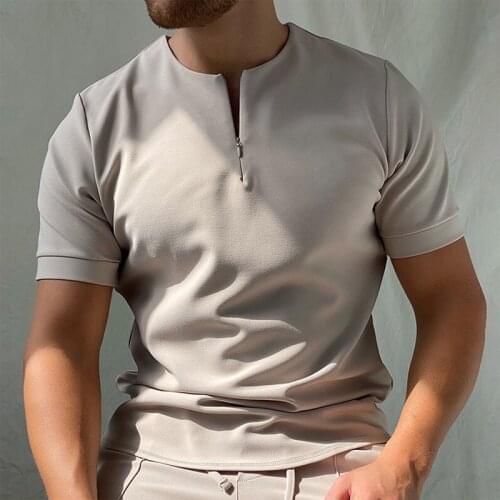 Casual Simple Solid Short Sleeve Tee Shirt Men Vintage Zipper O-Neck Top Pullover 2021 Summer Fashion Loose T-Shirt Mens Clothes