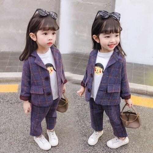 Girls Casual Suit Plaid Blazer Jacket Pants 2 Piece Set Kids Clothes Toddler Girls Spring Autumn Children Outfits 12M-6T