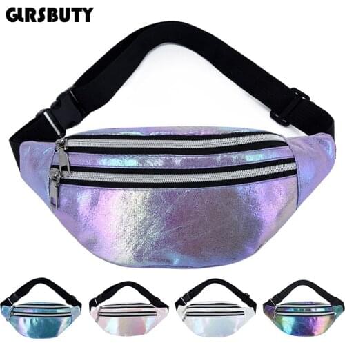 2020 Holographic Fanny Pack Hologram Waist Bag Laser PU Beach Traverl Banana Hip Bum Zip Waistbags Women Belt Bag for Girls