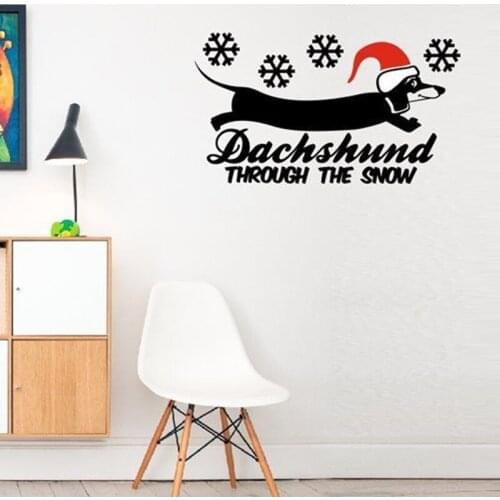 Dachshund Through The Snow Lovely Wall Stickers for Nursery Kids Room Bedroom Home Art Vinyl Decals Playroom Poster Quotes K828