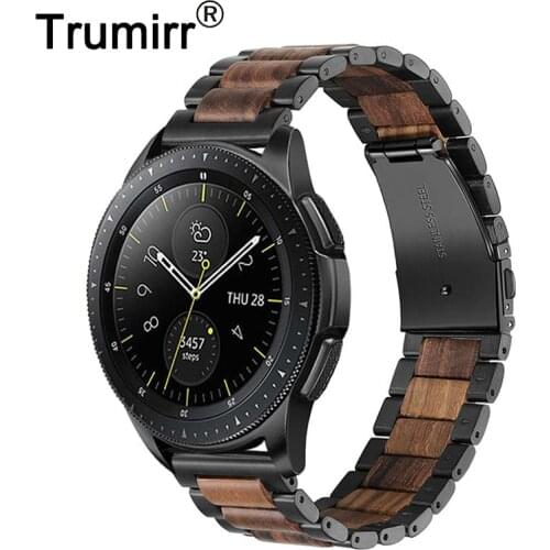 Natural Wood & Stainless Steel Watchband + Link Remover for Samsung Galaxy Watch 42mm 46mm SM-R810/R800 Quick Release Strap Band