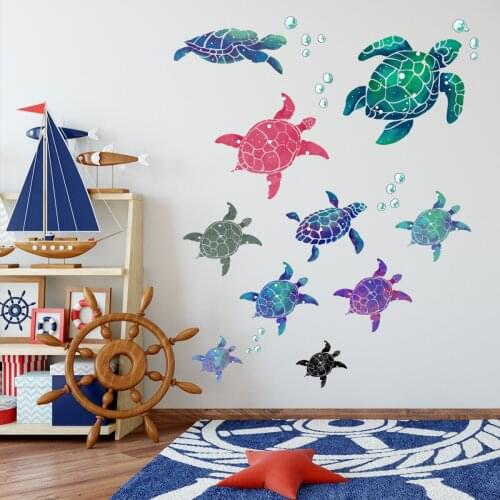 Cartoon Sea Turtle Wall Stickers Home Decor Bathroom Wall Decoration Waterproof Mural Boy Room Children Bedroom DIY Decals