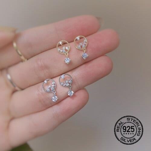 S925 Silver Earrings For Women Zircon Round Tassel Female French Simple Hollow Fashion Retro Design Fairy Wedding Jewelry INEFFA