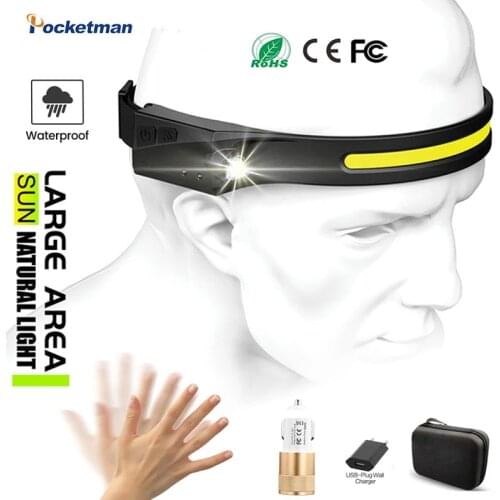 80000 Lumen Most Bright COB LED Headlamp Body Motion Sensor Headlight USB Rechargeable Head Lamp with Built-in Battery LED Lamp