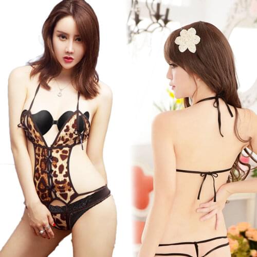 Sexy Leopard Teddy Lingerie Bodystocking Babydoll Corset hot sale backless Suit sexy charming grain jumpsuits for Women