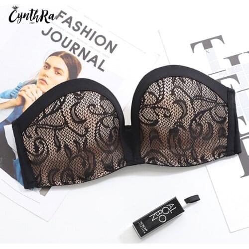 CYNTHRA Sexy Strapless Seamless Bra Gathered Push Up Wireless Underwear Female Top Wrapped Chest-type Invisible Thin Lingerie