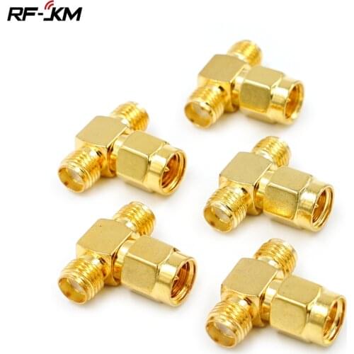 T Type SMA Male Plug to 2 SMA Female Jack RF Coaxial Connector 3 Way Splitter Antenna Converter Gold-Plated Brass