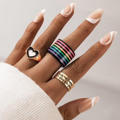 Tocona 3pcs/sets Colorful Heart Wedding Ring Sets for Women Men Punk Letter Width Alloy Metal Party Jewelry Anillo 19914