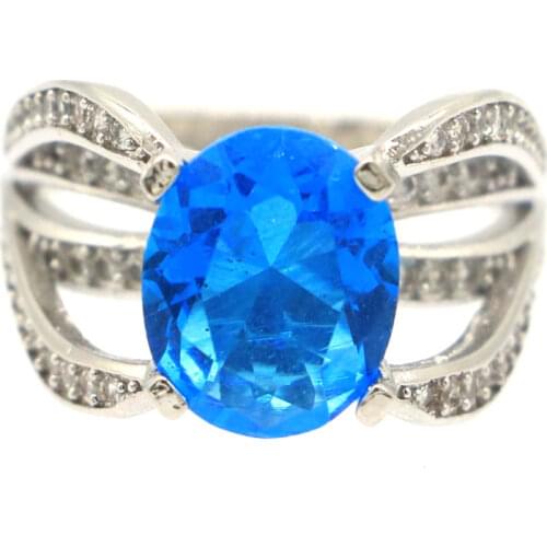 23x202mm Beautiful Drop Shape 4.0g Blue Turquoise White CZ Women Daily Wear 925 Sterling Silver Rings