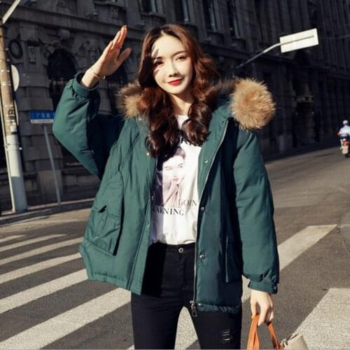 Women newest hooded short duck down jacket with big fur collar female loose fashion Korean style coat thickened winter jackets