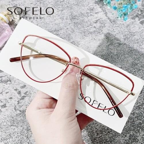 Cat Eye Optical Glasses Frame Women Myopia Prescription Eye Glasses Frame Ladies Red Stainless Steel Spectacles Frame Brand 2021