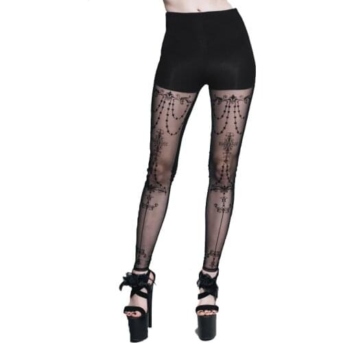 Evalady Gothic Womens Leggings Black See Through Pants Sexy Lady Palace Court Party Long Leggings