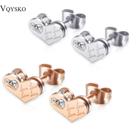 Heart Design Stainless Steel Stud Earrings Hot Sale Women Crystal Rose Gold Stud Fashion Earrings