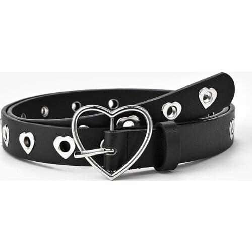 Women Belt Fashion Leather Punk Belt With Adjustable Love Heart Holes Luxury Designer Buckle Belt For Dress Jeans Cool