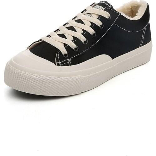 Swyivy Winter Velvet Fur Sneakers Women Canvas Vulcanize 2020 New Female Casual Shoes Winter Warm Fur Cotton Padded Sneakers