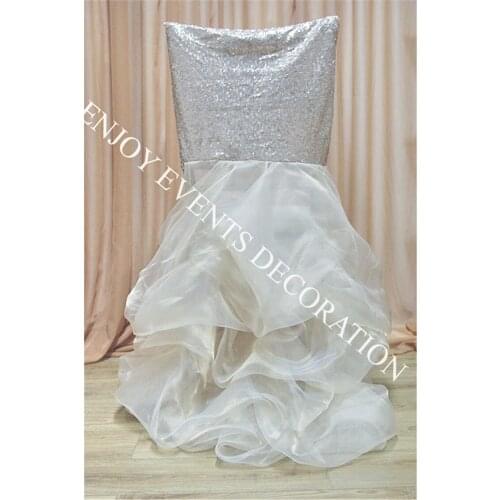 10pcs YHC#107 luxury sequins chiavari chair back cover with ruffled organza skirt for chair decor