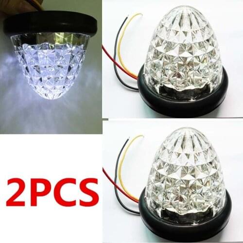 2PCS 16 LED White Beehive Dome Sealed Side Marker Indicator Lights Trailer Truck 24V 12V
