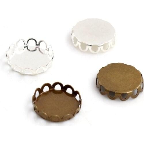 20pcs/lot 12mm Inner Size Silver Plated and Bronze Plated Material Simple Style Cabochon Base Cameo Setting Charms Pendant Tray