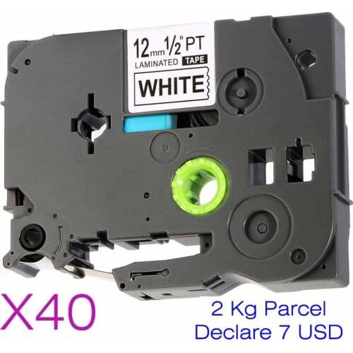 40 Black on White Label Tape 12mm, Tze 231 P Touch Tape Compatible for Brother PT-D200 PT-D210 PT-H100 PT-H110 PTD400AD PT-1290