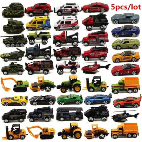 5cs/lot 1:64 Alloy Model Car Suit Army City Fire Engine Boy Toy Car for Children